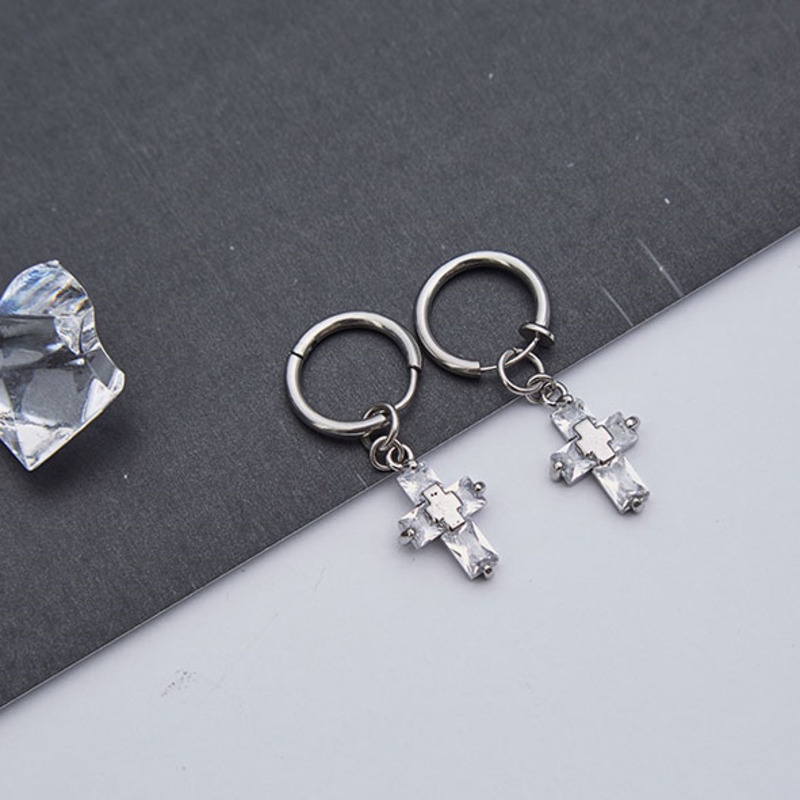 Bông Tai Thép Titan Hình Thánh Giá Phong Cách hip hop Dễ Phối Đồ Thời Trang Cho Nam Và Nữ