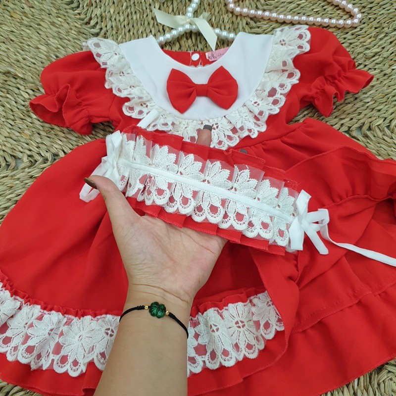 Váy đỏ hầu gái cho bé