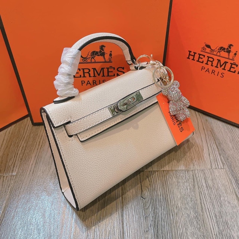 Túi xách chữ H bản size 19cm khoá bạc da sần