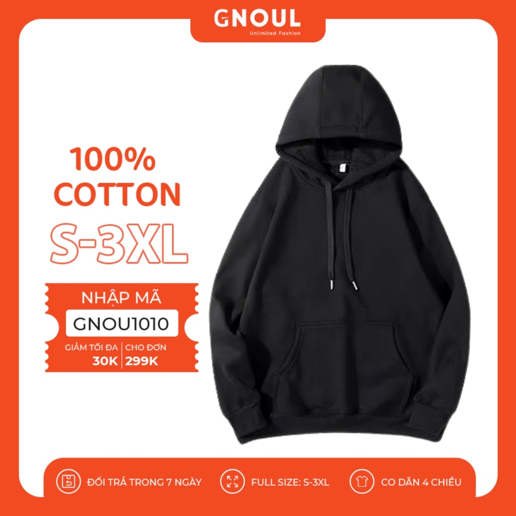 áo hoodie trơn nam S-3XL, 40kg - 75kg, VNXK loại 1, chất lượng, áo thun hoodie, gnoul shop