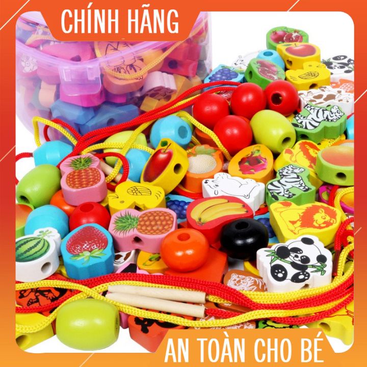 (Giá Rẻ Nhất) Đồ Chơi Xâu hạt gỗ - luồn dây xâu hạt hộp hình trái tim