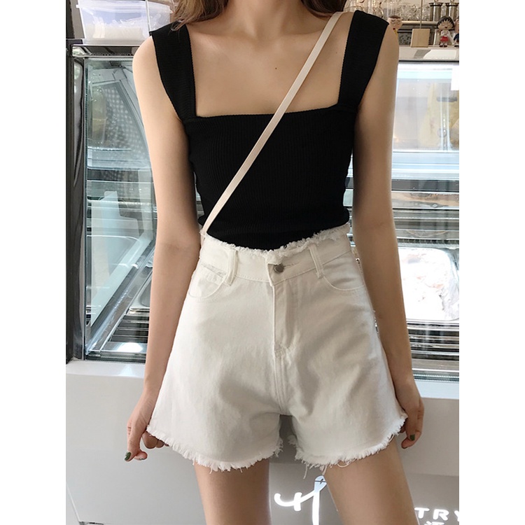 Quần Short Denim Lưng Cao Kiểu Retro Hàn Quốc Thời Trang Mùa Hè Cho Nữ