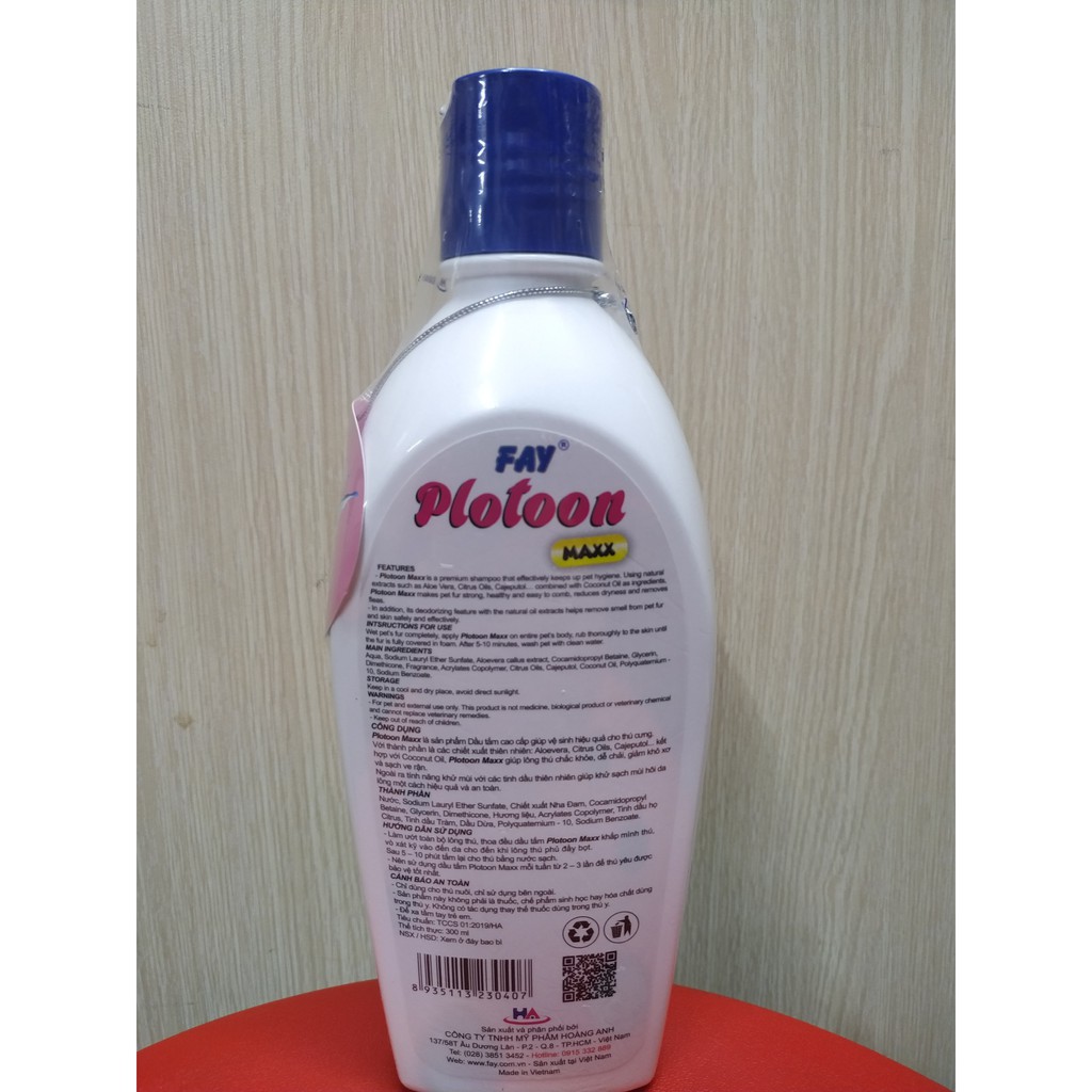 Dầu tắm Plotoon Maxx 300ml cao cấp - sản phẩm chăm sóc da lông đẳng cấp 6 sao. Tặng khử mùi chuồng trai Fay Deodor 350ml