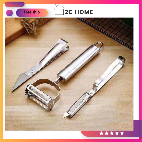 Bộ 3 Món Nạo Rau Củ INOX Cao Cấp Đa Năng Dao Nạo, Dao gọt hoa quả, Dao tỉa – 2C Home