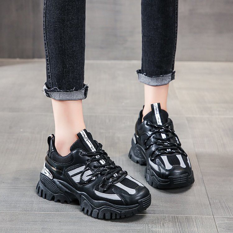 [Mã FAMAYWA2 giảm 10k đơn từ 50k] Giầy thể thao nữ, giầy vạch phản quang 3 màu đen, hồng, xám độn đế 5cm - a31 | BigBuy360 - bigbuy360.vn