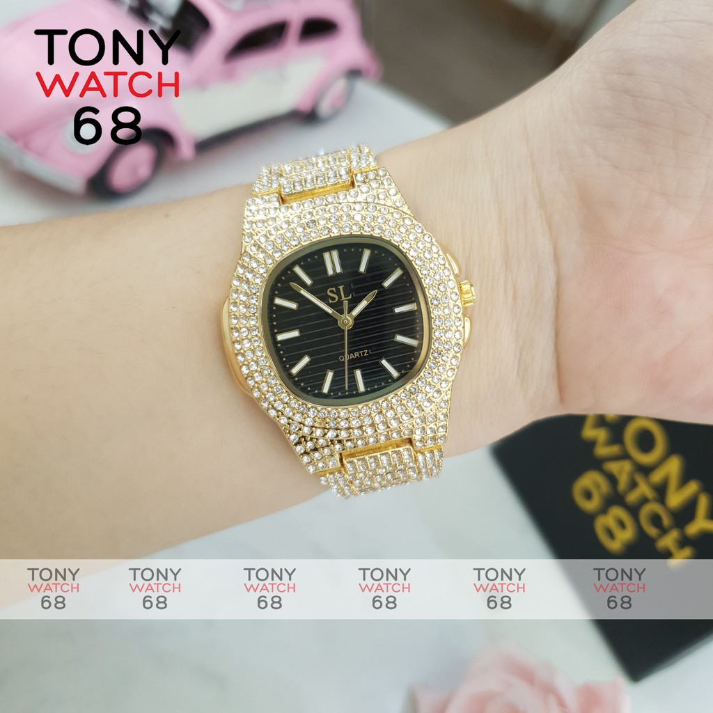 Đồng hồ nữ đẹp SL chính hãng mặt vuông đính đá chống nước tuyệt đối Tony Watch 68