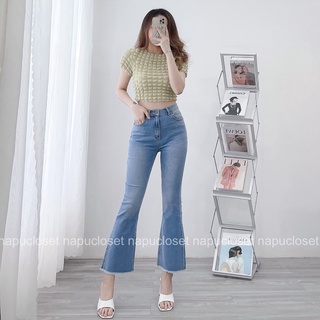 Quần jeans loe nhẹ dài 93cm mềm mại co giãn màu nhạt QJ637