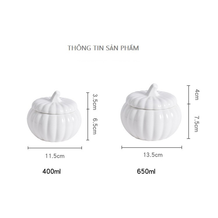 Bát súp canh hầm tạo hình quả bí ngô size 13,5 cm và 11,5 cm