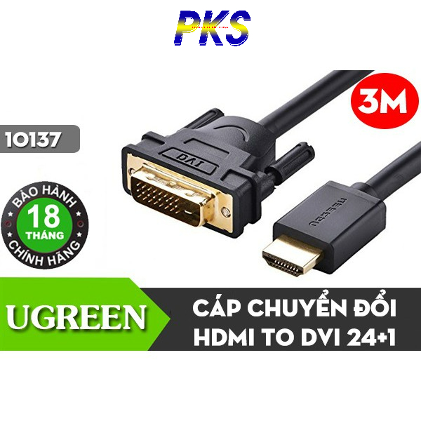 Cáp HDMI sang DVI 24+1 dài 3m đầu mạ vàng cao cấp Ugreen 10136