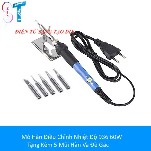 Mỏ Hàn Điều Chỉnh Nhiệt Độ 936 Tặng Kèm 5 Mũi Hàn Và Đế Gác