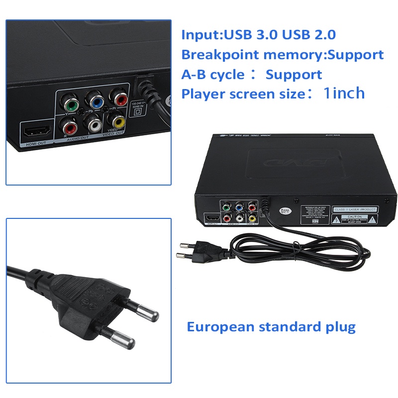 Đầu DVD Đa Phương Tiện Kỹ Thuật Số 1080P Cổng USB 2.0 3.0 Hỗ Trợ HDMI CD SVCD VCD MP3