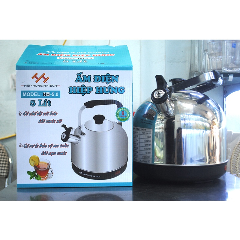 Ấm Điện Đun Nước Siêu Tốc Dung Tích 5 Lít Hiệp Hưng, An Toàn Bền Bỉ, Tự Ngắt Khi Nước Sôi