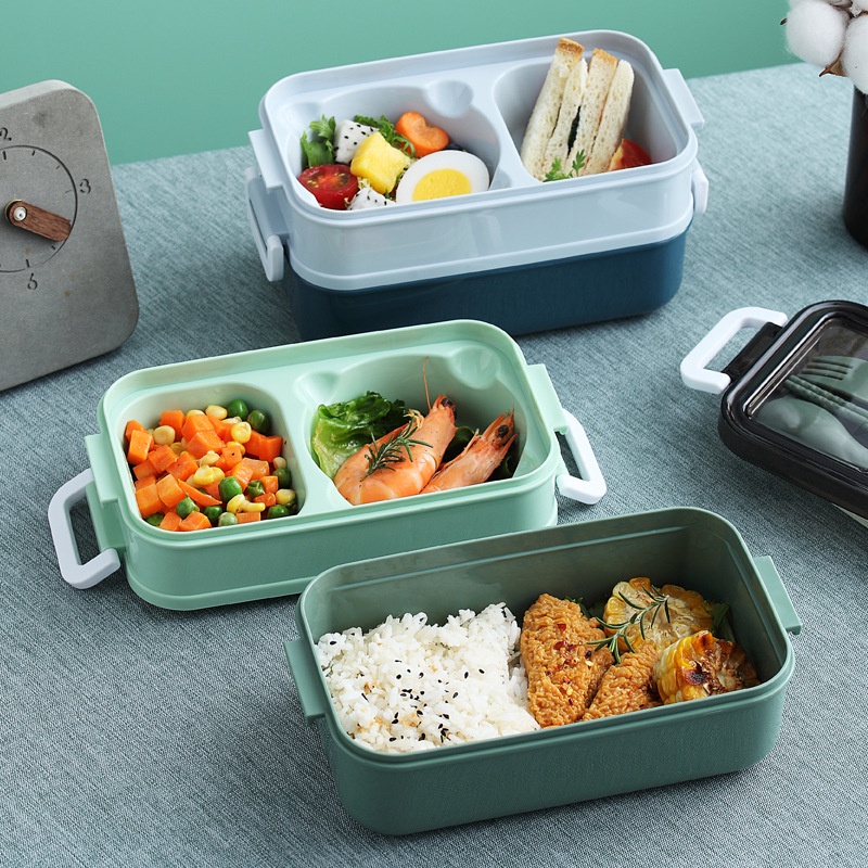 Hộp Đựng Cơm Giữ Nhiệt 2 Tầng Kèm Thìa Dĩa Đũa INOX 304 Chống gỉ,Chống Đổ Sang Trọng Dung Tích 1600ML - HDC02