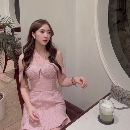 Váy cúp ngực dạ tweed hồng_Rosie_PLUMBUM