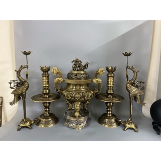 Bộ đỉnh thờ lư thờ rồng ngũ sự song long hàng đúc thủ công 45cm . Bộ đồ thờ đỉnh đồng thờ cúng cao 45cm