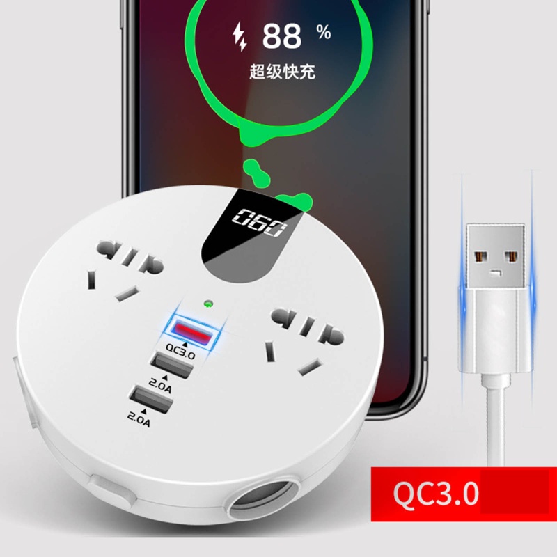 Bộ Chuyển Đổi Điện DC 12 / 24V Sang AC 220 / 110V Có Cổng Sạc USB Cho Xe Hơi