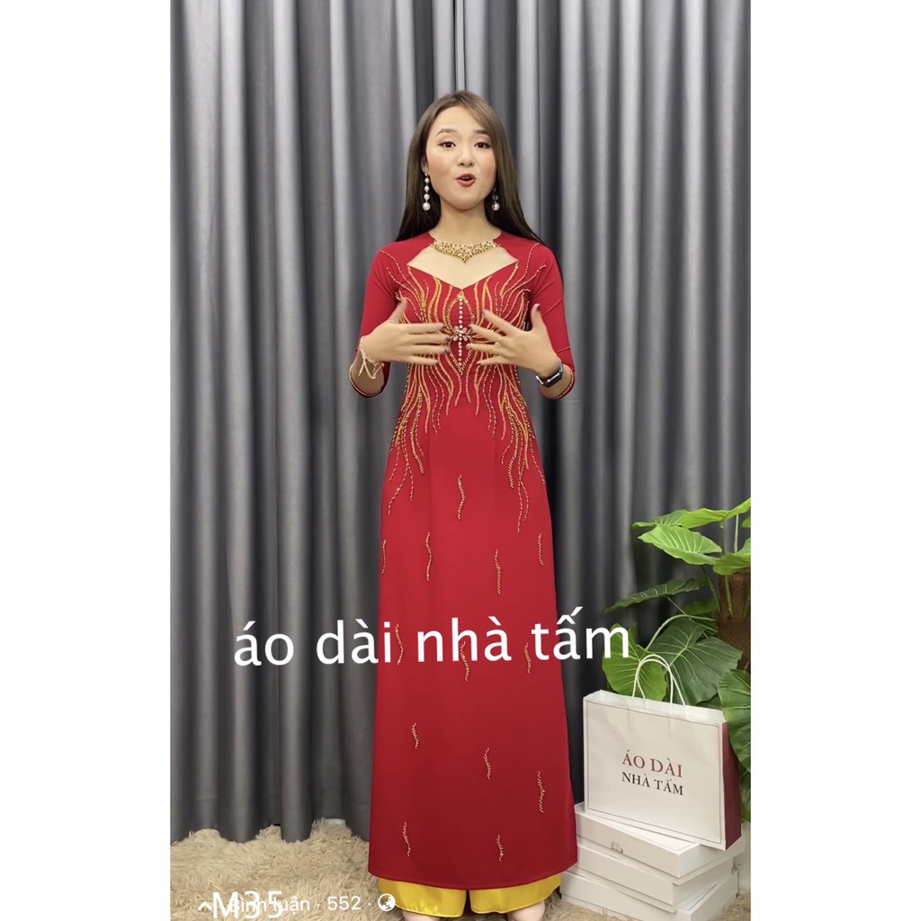 ÁO DÀI MẸ ĐÍNH PHA LÊ VÀ KẾT HOA MÀU ĐỎ CAO CẤP NHÀ TẤM - MÃ M35