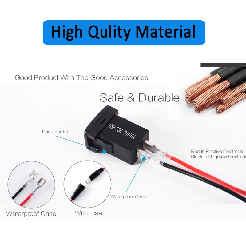 Củ Sạc Điện Thoại 12-24V Cổng USB Kép Có Đèn LED Cho Xe Hơi Toyota 2.1A