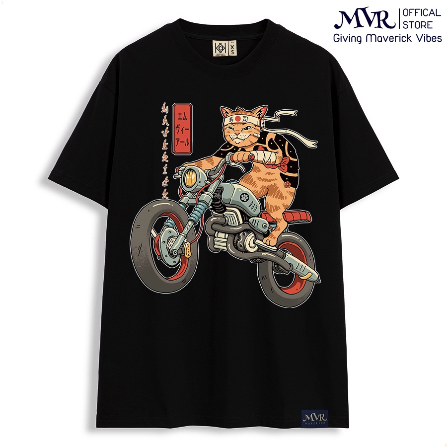 Áo Phông Tay Lỡ Thun Nam Nữ unisex mèo lái xe môtô ao Phong Cách Streetwear Đường Phố Chính Hãng MVR TT1421