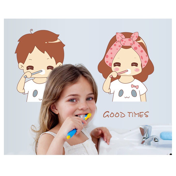 Decal dán tường ⚡ FREESHIP ⚡ Couple đánh răng AmyShop DBT001