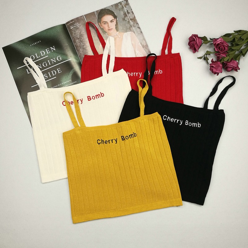 Women's Sexy Letter Print Knitted Short Camisole | BigBuy360 - bigbuy360.vn