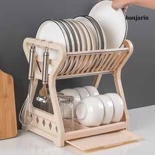 Giá hai tầng úp bát đĩa để ráo nước có ống đựng đũa chất liệu bền tiện dụng cho nhà bếp