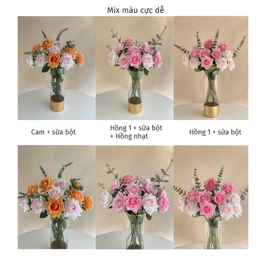 Hoa hồng cánh ẩm - Hoa lụa cao cấp loại 1 giống thật 99% , cánh mềm, có mùi thơm nhẹ