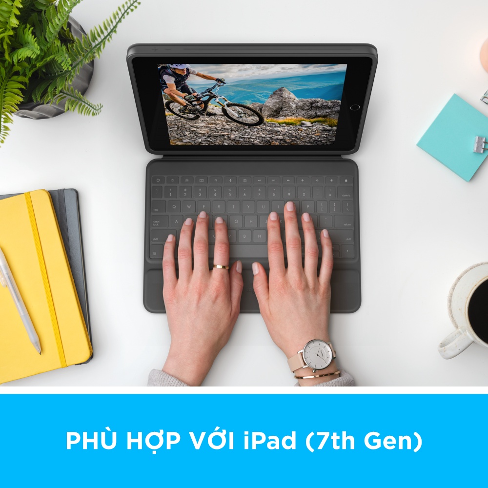 Bao da kèm bàn phím Logitech Rugged Folio dành cho ipad Gen 7, 8, 9 - Chống sốc, bảo vệ chắc chắn, Mỏng