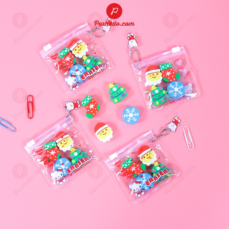 Set 4 tẩy chì hình ngộ nghĩnh VP2101218 Tẩy gôm Hình Noel ngộ nghĩnh Merry Christmas