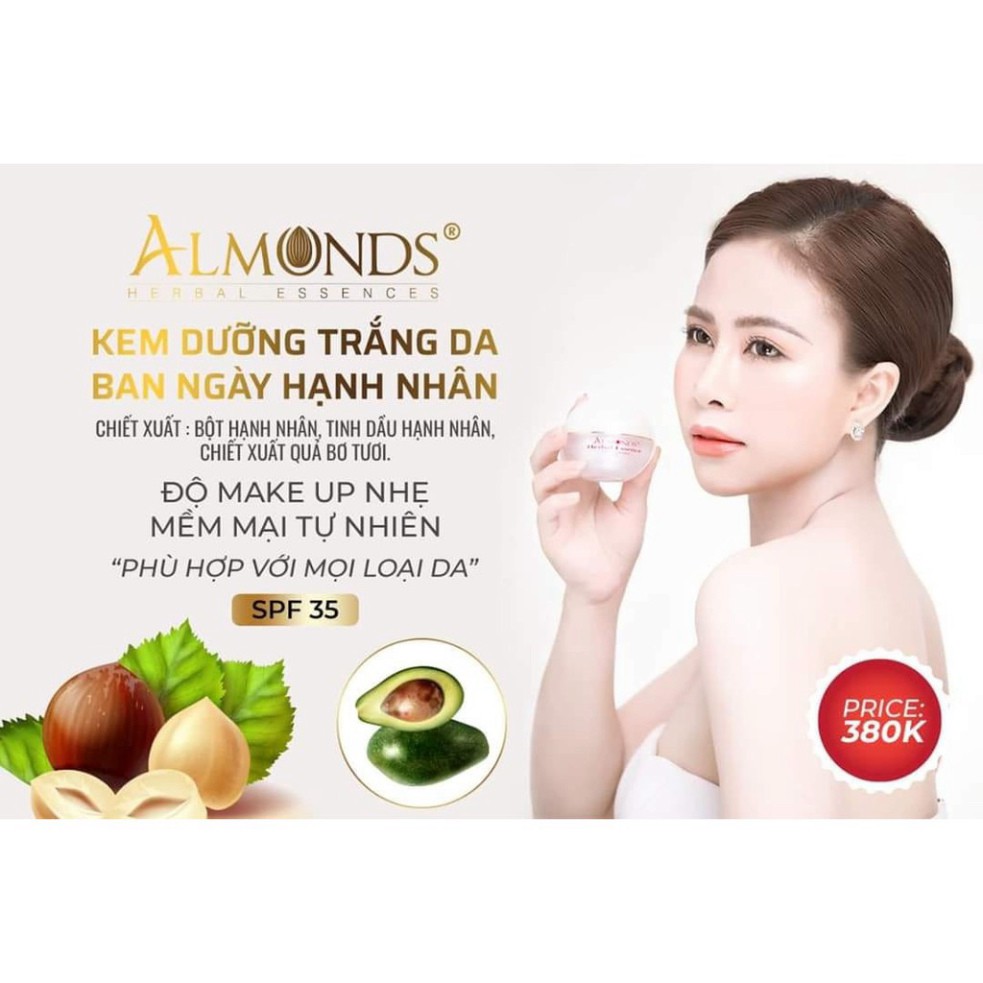 Kem Dưỡng Trắng Da Ban Ngày Hạnh Nhân Nâng Tone, Make up tự nhiên ALMONDS