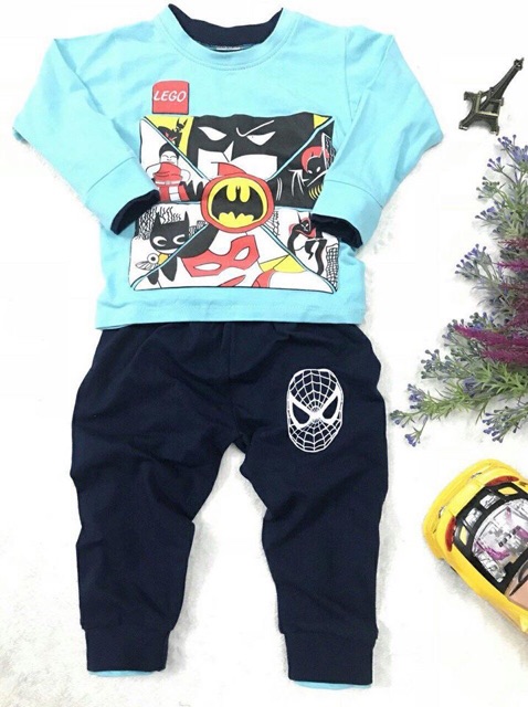 Bộ cotton dài tay siêu anh hùng 9-21kg bé trai ( ảnh mặc cuối )