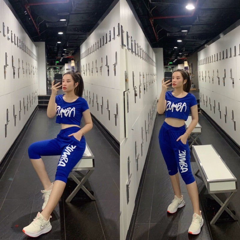 Đồ Tập Gym, Zumba, Aerobic, tập thể thao 🔥𝗖𝗨̛̣𝗖 𝗛𝗢𝗧🔥 Áo Croptop kết hợp Quần Lửng nữ  TẬP GYM, ZUMBA , YOGA, Thể thao