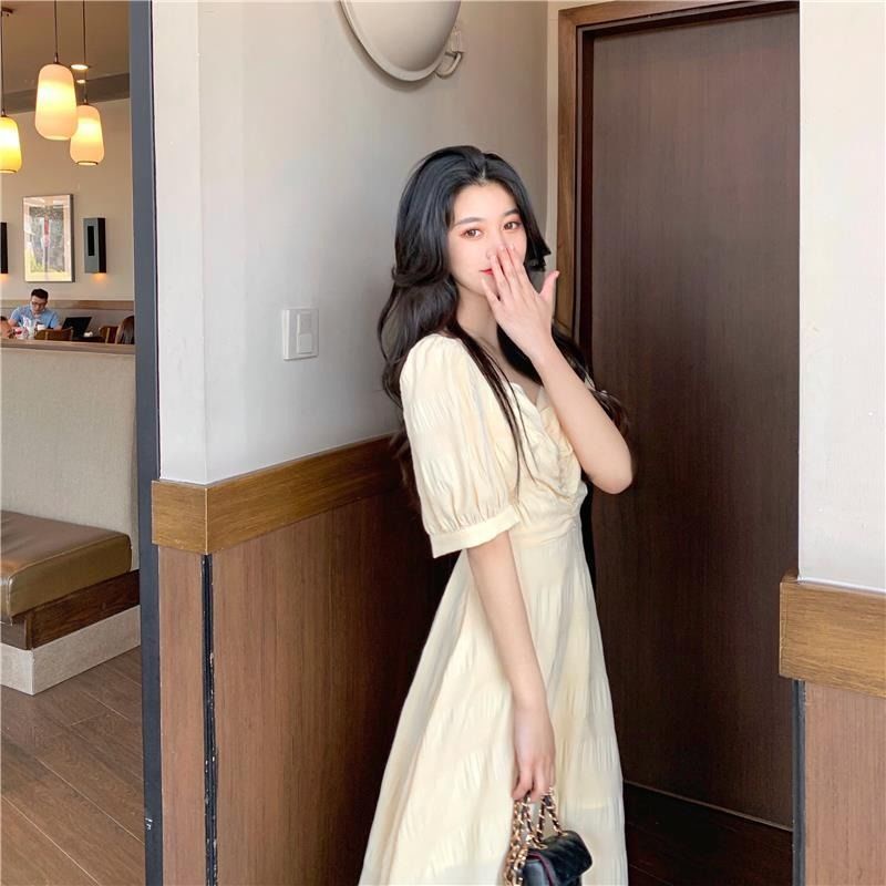 Đầm Tay Phồng Ngắn Hở Lưng Phong Cách Mori Retro Pháp Chất Lượng Cao Dành Cho Nữ