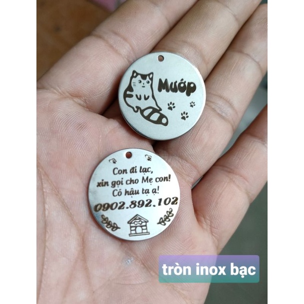 Thẻ tên, pet tag (tặng kèm chuông nhỏ) chất liệu inox, hợp kim nhôm khắc 2 mặt cho thú cưng (chó, mèo, thỏ, sóc...)