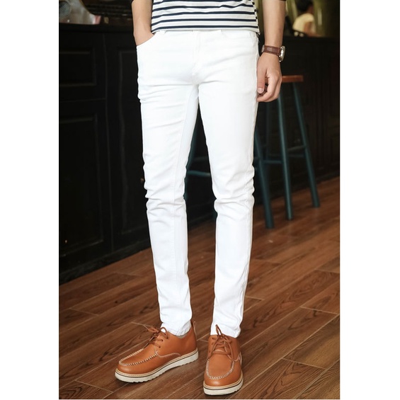 Quần jean nam màu trắng trơn co giãn tốt VNXK 01 Pon.mens