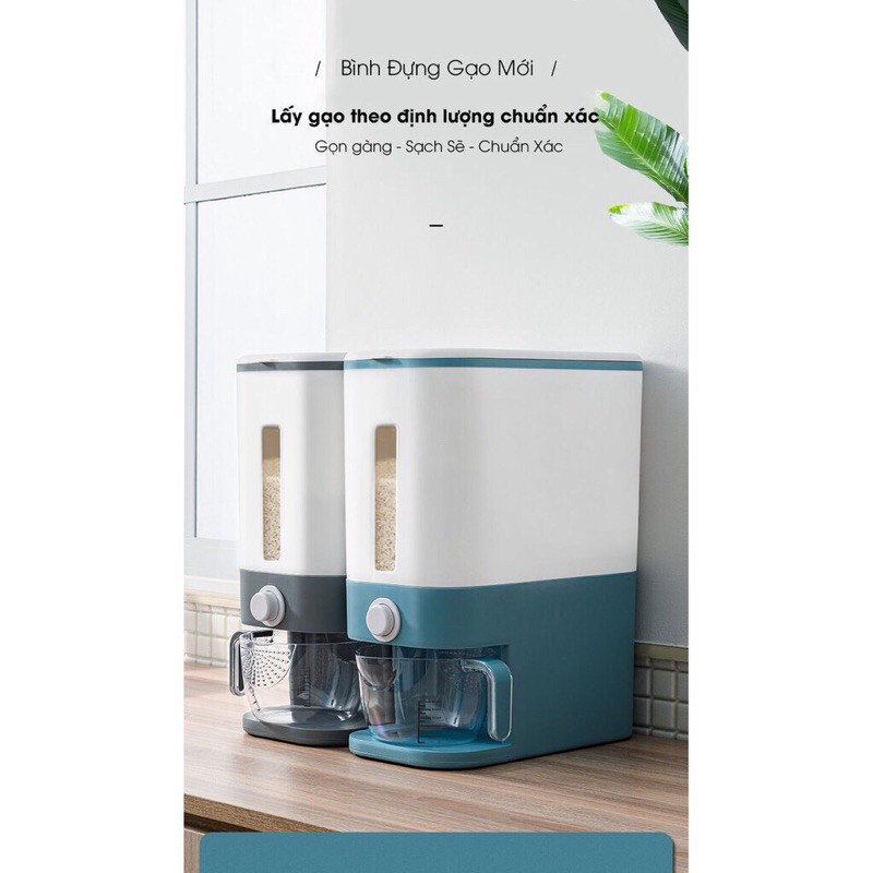[Sẵn Hàng Giao Ngay] Thùng gạo thông minh 3in1 chứa đựng 10-12kg hạt.