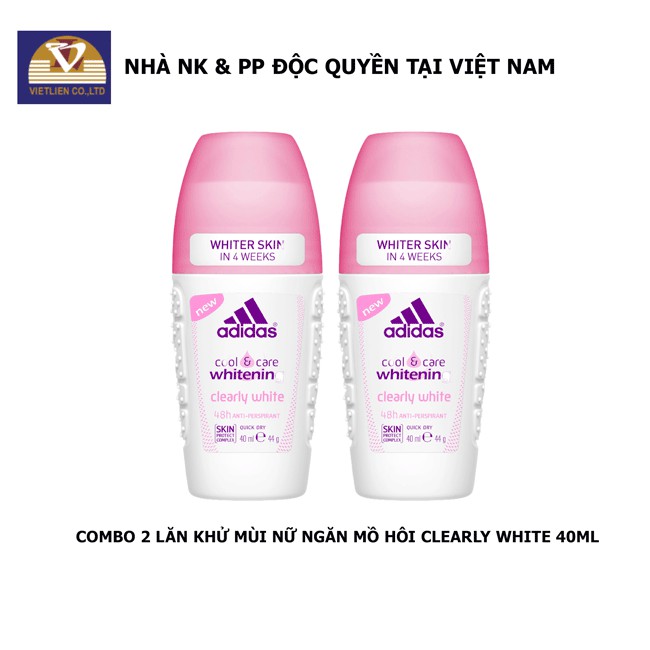 COMBO 2 Lăn Khử Mùi Nữ Ngăn Mồ Hôi Adidas Clearly White 40ml