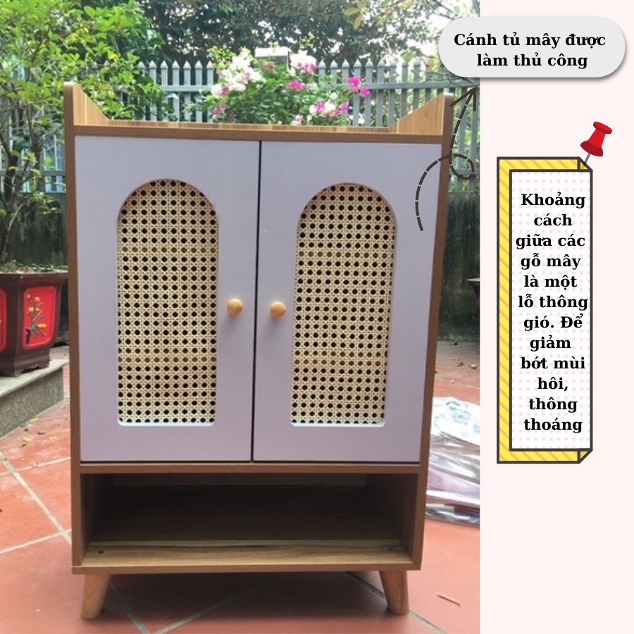 Tủ giày mây, tủ để giày thông minh 2 cánh gỗ tự nhiên phong cách cao cấp hiện đại trang trí nhà 60x30x90 TAGO ND19
