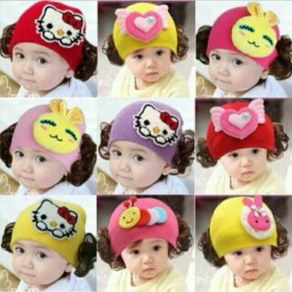 Mũ len xinh gắn tóc giả cho bé 6 tháng đến 2 tuổi, hàng dày đẹp