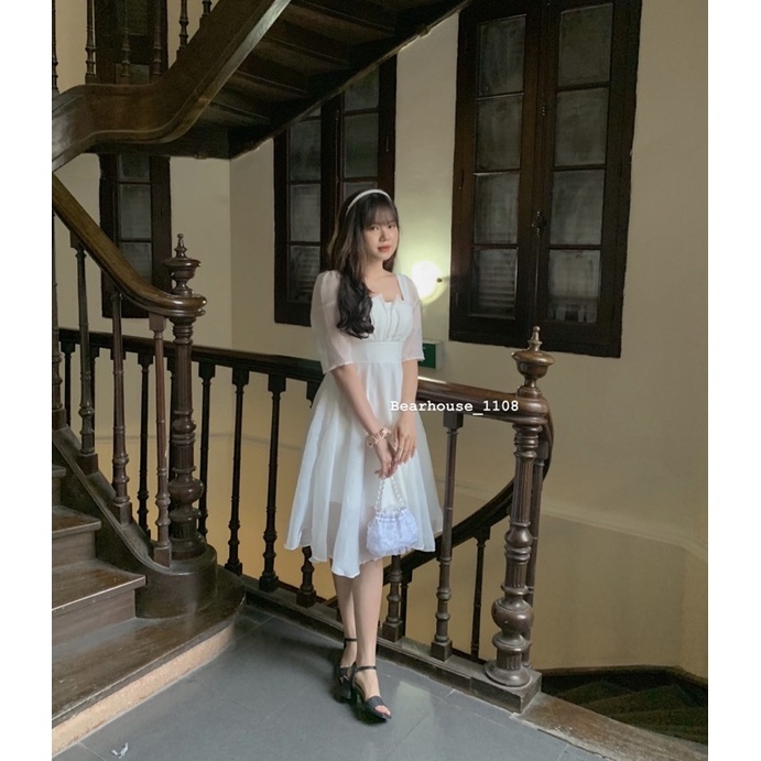 🥰 ĐẦM VÁY TRẮNG CỔ V PHONG CÁCH TIỂU THƯ * ART2 *