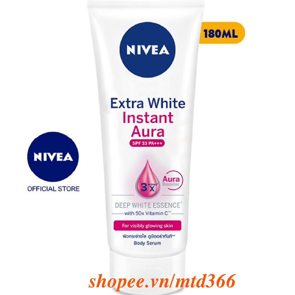 Serum dưỡng thể và giúp sáng da tức thì NIVEA Extra White Instant Aura SPF33 180ml