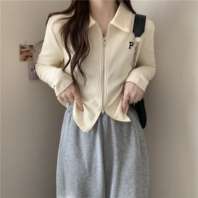 Áo kiểu SUXI cổ polo tay dài ôm dáng màu trơn thời trang cho nữ