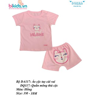 Dokma - Bộ quần áo cộc tay cài vai - hồng 6-18m