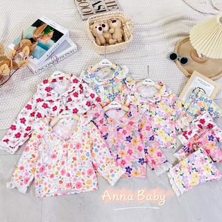 Bộ đồ ngủ chất đũi cho bé gái, bộ pyjama hoa dài tay