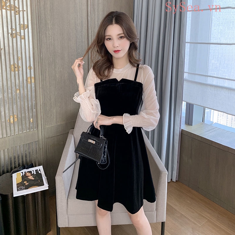 Đầm Chữ A Dài Tay Thắt Nơ Eo Vải Chiffon