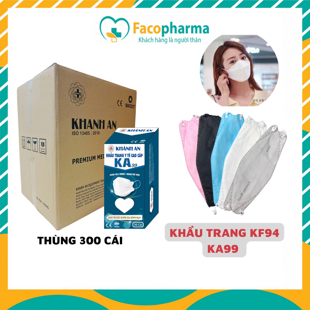 Thùng khẩu trang kf94 4d chính hãng KA99 Khánh An kháng khuẩn 4 lớp cao cấp thùng 300 cái x10KAKA99O