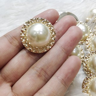 Cúc áo dạ hạt trai viền vàng nút khoác tweed kem đính kết trang phục nhiều size