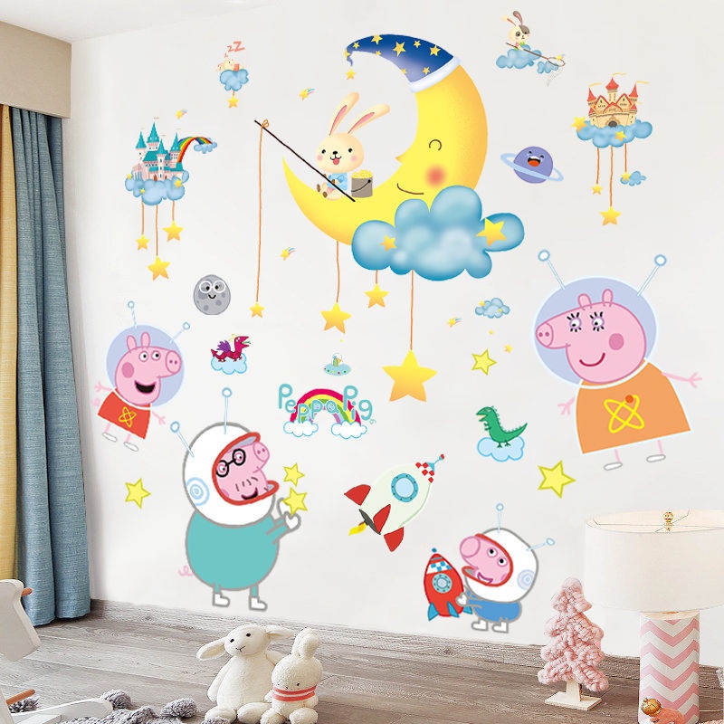 Giấy Dán Tường Tự Dính Hình Heo Peppa Pig Hoạt Hình Trang Trí Phòng Ngủ Cho Bé