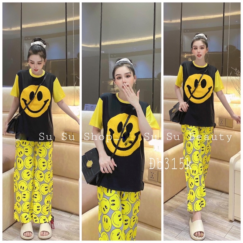 Set mặt cười to tay phối quần suông xinh xắn
