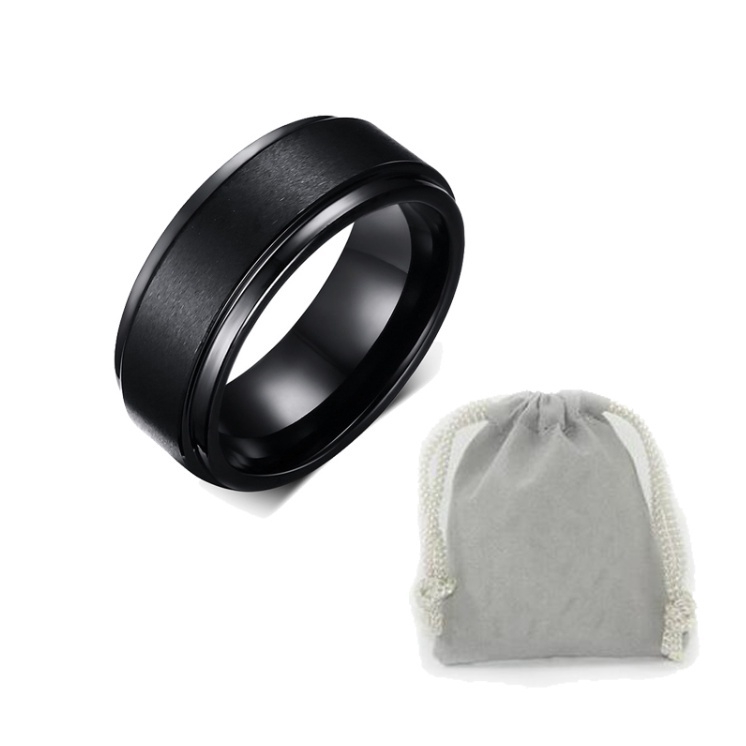 Nhẫn nam đơn giản 8mm màu đen bằng vonfram cacbua tinh khiết thời trang